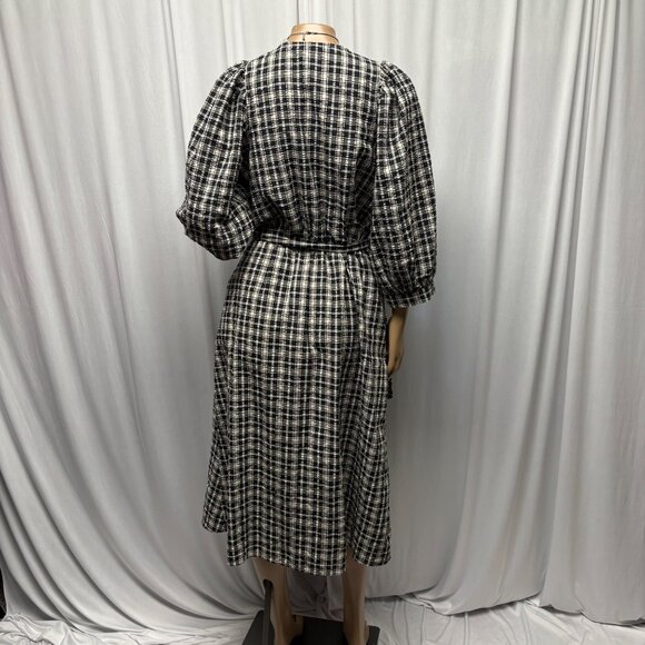 A New Day Plaid Midi Wrap Dress Womens Size Medium Puff Sleeves Belted Casual - Picture 5 of 9